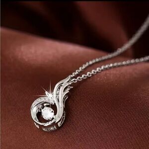 18K White Gold Phoenix Heart Diamond In Motion Pendant Necklace
